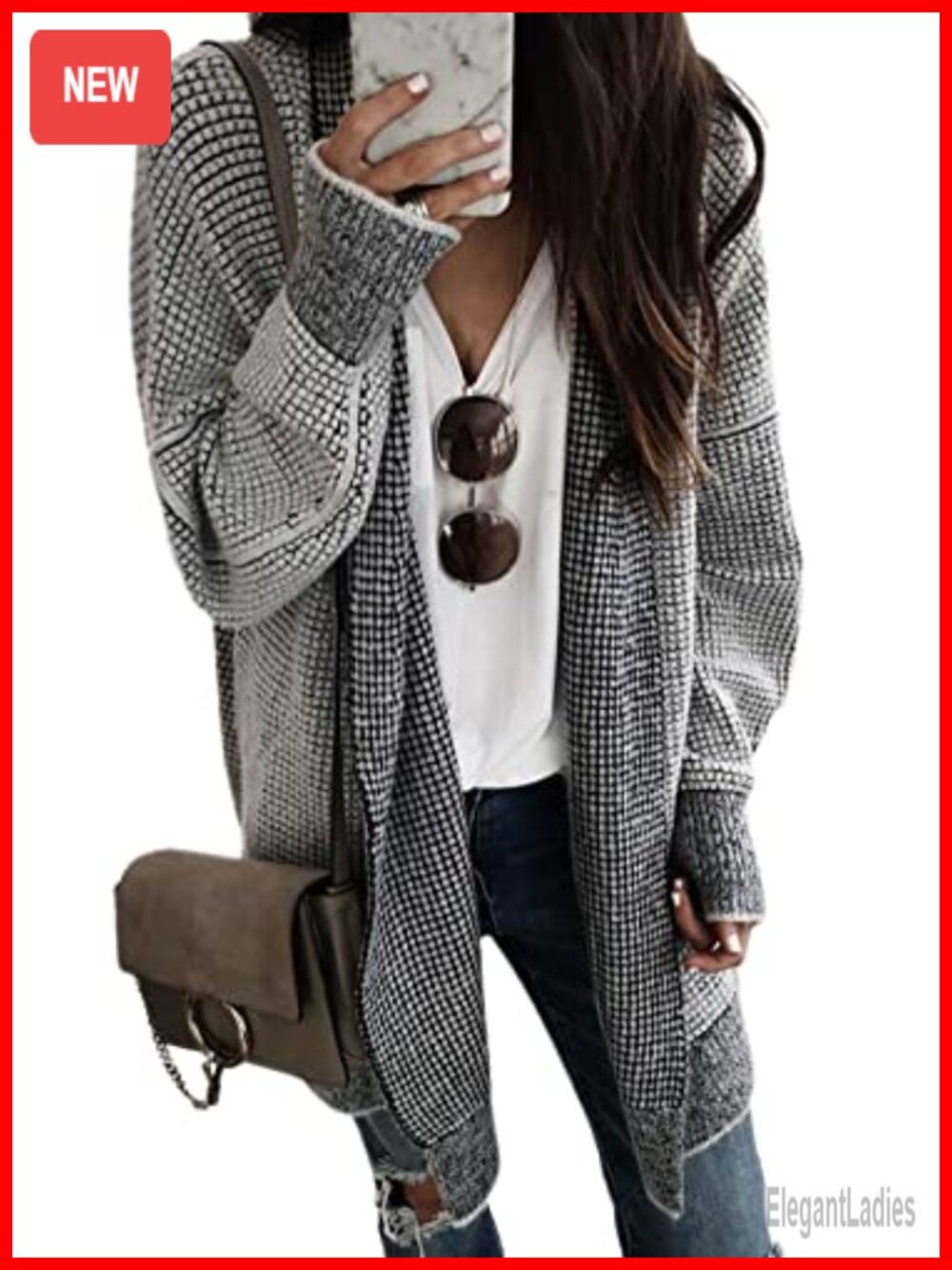 Sidefeel Oversized Open Front Cardigan Sweater Batwing Sleeves